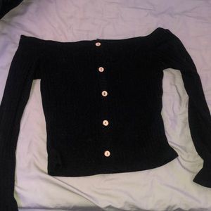 Black long sleeve, off the shoulder Windsor shirt